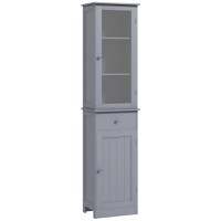 Kleankin Mobilier de Baie cu Spațiu de Depozitare Transparent, Dulăpior, Sertar și Rafturi Reglabile, 40x27x171,5 cm, Gri | Aosom Romania - 1