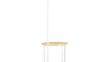 Lampa de Podea HOMCOM cu Rafturi si Măsuță Dublă din Bambus, Abajur Textil, Design Natural pentru Living sau Dormitor | Aosom Romania