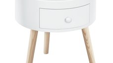 Masa de cafea rotunda HOMCOM cu sertar, design scandinav, margine de protectie, lemn, alb, Ø38 x H45 cm