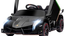 Mașină electrică pentru copii Lamborghini Veneno 12V cu telecomandă, roți cu suspensie, vârsta 3-6 ani, neagră 111x61x45cm HOMCOM | Aosom RO