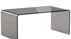 Măsuță de cafea HOMCOM din sticlă, design modern cu muchii rotunjite, gri deschis transparent
