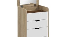 Măsuță de Toaletă HOMCOM cu Oglindă Rabatabilă și Scaun, Design Compact Stejar și Alb