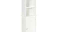 Mobila Coloana Homcom pentru Baie, Lemn cu Decor Sculptura Floare Alba 40x23x160cm | Aosom RO