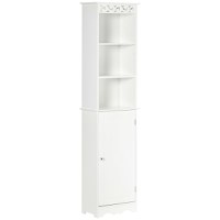 Mobila Coloana Homcom pentru Baie, Lemn cu Decor Sculptura Floare Alba 40x23x160cm | Aosom RO - 1