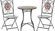 Mobilier de Gradina Outsunny Set de 3 Piese cu 2 Scaune Pliante si 1 Masuta tip Mozaic, din Metal si Ceramica