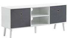 Mobilier TV cu 2 Rafturi Deschise, Orificii pentru Cabluri, MDF, 110x29x46.5cm Alb-Gri HOMCOM | Aosom Romania