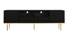 Mobilier TV Elegant cu Accente Aurii, Două Rafturi si Două Sertare, Lemn Premium, 165x36x55 cm, Negru