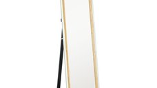 Oglinda de podea HOMCOM cu suport si rama din efect lemn, 157 x 37 cm, alb