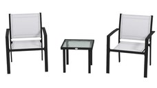Outsunnt Set de masa si scaune pentru gradina din 3 piese, Set bistro pentru exterior cu scaune stivuibile, material din plasa