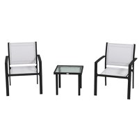 Outsunnt Set de masa si scaune pentru gradina din 3 piese, Set bistro pentru exterior cu scaune stivuibile, material din plasa - 1