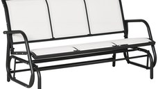 Outsunny Banca Balansoar de Gradina 3 Locuri din Metal si Tesatura, 151x75x85cm, Gri | Aosom Ro