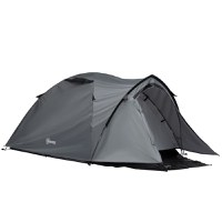 Outsunny Cort Camping Impermeabil 4 Locuri Impermeabil cu Vestibul, Ferestre si Usi cu fermoar, 325x183x130cm Gri - 1