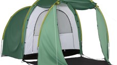 Outsunny Cort pentru Camping 4-6 Persoane cu 2 Spatii, 410x240x195cm, Verde | Aosom Ro