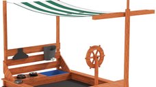 Outsunny cutie de nisip din lemn, corabie de pirati cu copertina si set de bucatarie pentru copii, 180 x 103 x 144,5 cm, verde