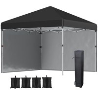 Outsunny Foisor Pop Up 3 x 3 (M) cu 2 pereti laterali, Saci de greutati pentru picioare si geanta de transport, Negru | Aosom Romania - 1