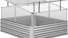 Outsunny Jardiniera inaltata din metal cu capac superior PC pentru gradina, terasa si balcon, 126x107x57,5/67,5 cm, argintiu | AOSOM RO