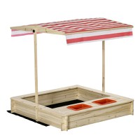 Outsunny Loc de joaca cu nisip pentru copii 3-8 ani din lemn cu acoperis reglabil si scaune, joc pentru gradina cu 2 compartimente - 1