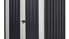 Outsunny Magazie de gradina din tabla de otel , sopron cu usa dubla cu sistem de blocare, casuta de gradina pentru unelte, alb-negru | AOSOM RO