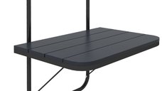 Outsunny masa pliabila pentru balcon, reglabila pe inaltime, cu prindere pe balustrada, cadru din aluminiu si blat din plastic cu efect de lemn, neagra