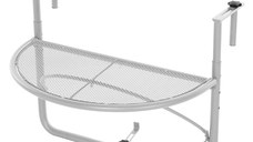 Outsunny Masuta pentru Balcon Pliabila din Metal cu 3 Inaltimi Reglabile, Masa de Agatat pe Balustrada, 60x45x50cm, Alba