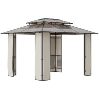 Outsunny Pavilion cu acoperis rigid din policarbonat 3.7 x 3 (m) Pergola din cadru metalic cu acoperis dublu pentru gradina, veranda, Maro - 1