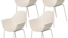 Outsunny Scaune De Gradina 4 Bucati, Scaune Stivuibile De Exterior Cu Spatar Inalt Si Cotiera, Scaun De Masa Cu Cadru din Metal Set De 4, Gri