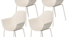Outsunny Scaune De Gradina 4 Bucati, Scaune Stivuibile De Exterior Cu Spatar Inalt Si Cotiera, Scaun De Masa Cu Cadru din Metal Set De 4, Gri