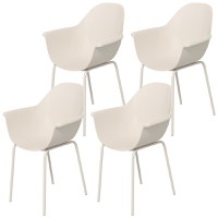 Outsunny Scaune De Gradina 4 Bucati, Scaune Stivuibile De Exterior Cu Spatar Inalt Si Cotiera, Scaun De Masa Cu Cadru din Metal Set De 4, Gri - 1