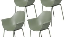 Outsunny Scaune De Gradina 4 Bucati, Scaune Stivuibile De Exterior Cu Spatar Inalt Si Cotiera, Scaun De Masa Cu Cadru din Metal Set De 4, Verde