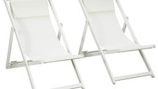 Outsunny Set 2 Scaune Fotoliu Sezlong pentru Exterior, Pliabile si Rabatabile, din Aluminiu, 96.5 x 58 x 91.5cm, Bej | AOSOM RO
