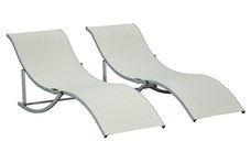 Outsunny Set 2 Sezlonguri Pliabile pentru Relaxare în Grădină, din Aluminiu și Textilen, Culoare Bej, Ușor de Depozitat | Aosom Romania