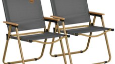 Outsunny Set de 2 Scaune Pliabile de Camping cu Cotiere, 54 x 59 x 78 cm, Gri Inchis