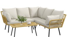 Outsunny Set de Mobilier de Gradina din Ratan din PE cu 4 Piese cu Canapea de Colt, Masuta de Cafea, Set de Scaune Rabatabile pentru Terasa cu Perne