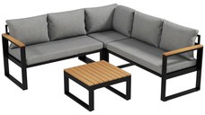 Outsunny Set de mobilier pentru gradina din 4 piese cu 2 canapele pentru doua persoane, coltar, masuta de cafea, Mobilier de colt pentru exterior, Gri