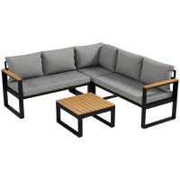 Outsunny Set de mobilier pentru gradina din 4 piese cu 2 canapele pentru doua persoane, coltar, masuta de cafea, Mobilier de colt pentru exterior, Gri - 1