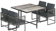 Outsunny Set de mobilier pentru grădină din polyrattan, 5 piese, cu masă și 4 scaune, blat DPC, perne incluse, gri | Aosom Romania