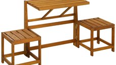 Outsunny Set Masa de Gradina si 2 scaune, Banca de gradina din lemn 2 in 1 pentru terasa, veranda si balcon | AOSOM RO