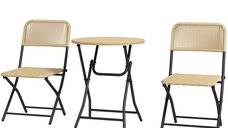 Outsunny Set masa si scaune de Gradina din ,Ratan PE, Set Pliabil pentru Terasa Mica, cu Cadru din Otel, pentru Curte, Balcon, Galben