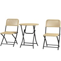 Outsunny Set masa si scaune de Gradina din ,Ratan PE, Set Pliabil pentru Terasa Mica, cu Cadru din Otel, pentru Curte, Balcon, Galben - 1