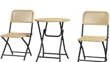 Outsunny Set masa si scaune de Gradina din ,Ratan PE, Set Pliabil pentru Terasa Mica, cu Cadru din Otel, pentru Curte, Balcon, Galben