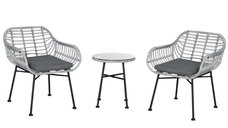 Outsunny Set Mobilier de Gradina din Ratan PE de 3 Piese, Salon in Aer Liber cu 2 Scaune si Masa cu Blat de Sticla pentru Terasa si Bistrò, Gri