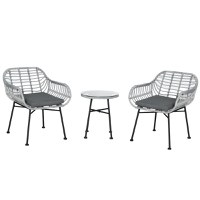 Outsunny Set Mobilier de Gradina din Ratan PE de 3 Piese, Salon in Aer Liber cu 2 Scaune si Masa cu Blat de Sticla pentru Terasa si Bistrò, Gri - 1