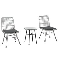 Outsunny Set Mobilier Grădină 3 Piese din Ratan, Salon Exterior cu Măsuță de Cafea și Scaune, Ideal pentru Spații Deschise, Gri | Aosom Romania - 1