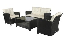 Outsunny Set mobilier Gradina 4 bucati din PE Rattan si Masuta, Canapea si Fotolii Tapitate Negru si Bej 124x68x76cm