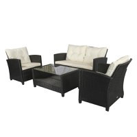 Outsunny Set mobilier Gradina 4 bucati din PE Rattan si Masuta, Canapea si Fotolii Tapitate Negru si Bej 124x68x76cm - 1