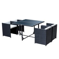 Outsunny Set Mobilier Gradina din Ratan 5 Piese cu Masa de Pranz si 4 Scaune Terasa Exterior, include Perne,109x109x72cm Negru | Aosom.ro - 1