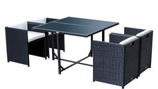 Outsunny Set Mobilier Gradina din Ratan 5 Piese cu Masa de Pranz si 4 Scaune Terasa Exterior, include Perne,109x109x72cm Negru | Aosom.ro