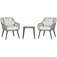 Outsunny Set Mobilier Terasă Modern 3 Piese din Ratan PE, Set Cafea cu Blat Metalic, Ideal pentru Curte și Exterior, Gri | Aosom Romania - 1