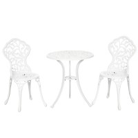 Outsunny Set pentru gradina 3 bucati din aluminiu alb cu design floral, 2 scaune pentru exterior 45x42x85.5 cm si masa rotunda Ø61x66.5 cm | AOSOM RO - 1