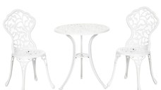 Outsunny Set pentru gradina 3 bucati din aluminiu alb cu design floral, 2 scaune pentru exterior 45x42x85.5 cm si masa rotunda Ø61x66.5 cm | AOSOM RO